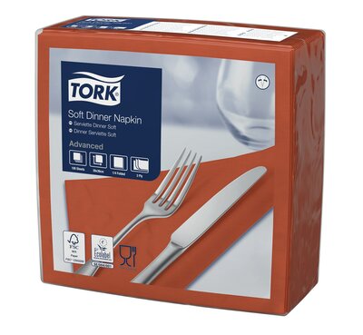 Tork Soft Dinnerservet Advanced 3-Laags Terracotta 1/4 vouw 12x100st, 1.200st/doos