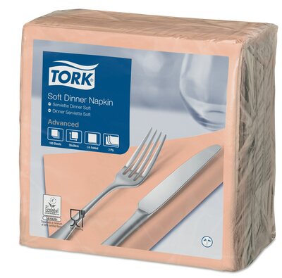 Tork Soft Dinerservet Advanced 3-Laags Perzik 1/4 vouw 12x100st, 1.200st/doos