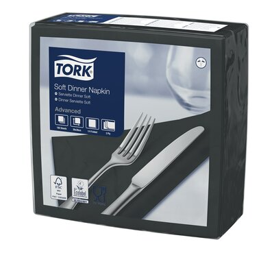 Tork Soft Dinnerservet Advanced 3-Laags Zwart 1/4 vouw 12x100st, 1.200st/doos