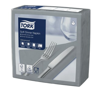 Tork Soft Dinnerservet Advanced 3-Laags Grijs 1/4 vouw12x100st, 1.200st/doos