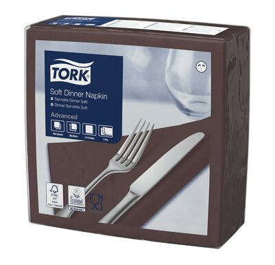 Tork Soft Dinnerservet Advanced 3-Laags Bruin 1/4 vouw 12x100st, 1.200st/doos