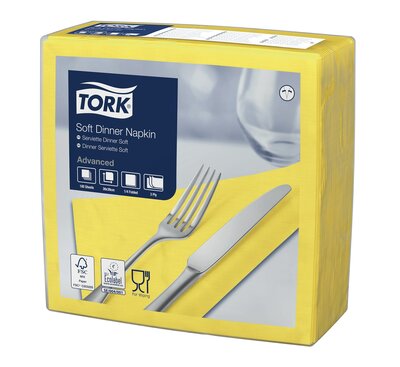 Tork Soft Dinerservet Advanced 3-Laags Geel 1/4 vouw 12x100st, 1.200st/doos