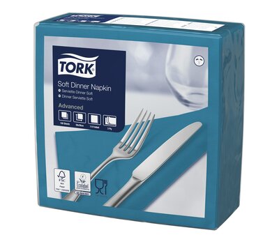 Tork Soft Dinerservet Advanced 3-Laags Blauwgroen 1/4 vouw 12x100st, 1.200st/doos