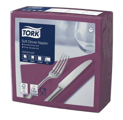 Tork Soft Dinnerservet Advanced 3-Laags Paars 1/4 vouw 12x100st, 1.200st/doos
