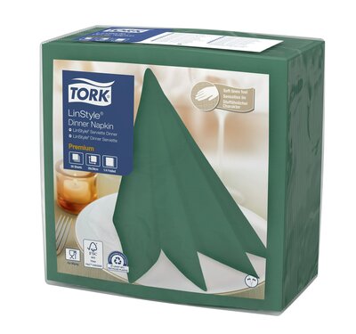 Tork Linstyle Servet Premium 1-Laags Donkergroen 1/4 vouw, 12x50st, 600st/doos