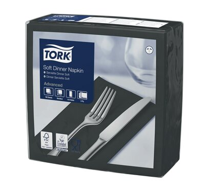 Tork Soft Dinnerservet 3-Laags zwart 1/8 vouw 12x100st, 1.200st/doos