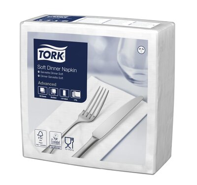 Tork  Soft Dinnerservet   3-laags Wit 1/8 vouw  12x100st, 1.200st/doos