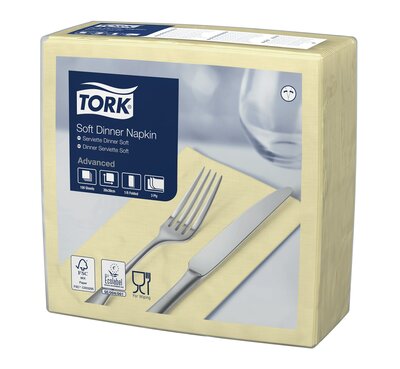 Tork Soft Dinnerservet  3-Laags Champagne 1/8vouw  12x100st, 1.200st/doos