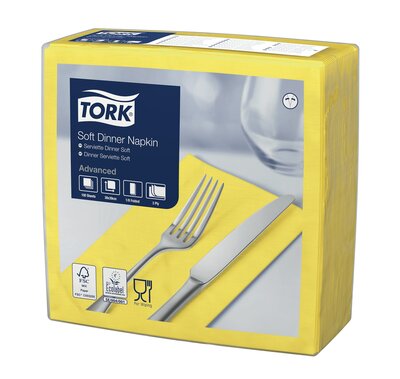 Tork Soft Dinnerservet 3-Laags Geel 1/8 vouw 12x100st, 1.200st/doos