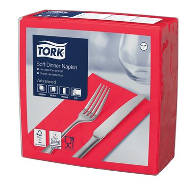 Tork Soft Dinnerservet  3-Laags Rood 1/8 vouw 12x100st, 1.200st/doos