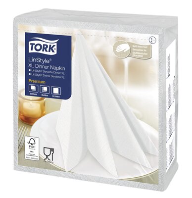 Tork Linstyle Dinnerservet Xl 1/4 vouw 1-Laags Wit 48X48Cm, 12x250st, 3.000st/doos