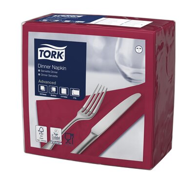 Tork Dinnerservet 2-Laags 1/4 vouw Bordeauxrood, 12x150st, 1.800st/doos