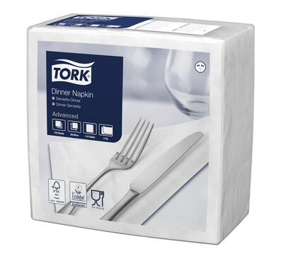 Tork Dinnerservet 2-laags 1/4 vouw Wit, 12x150st, 1.800st/doos