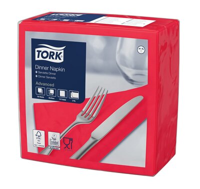 Tork Dinnerservet 2-Laags 1/4 vouw Rood, 12x150st, 1.800st/doos