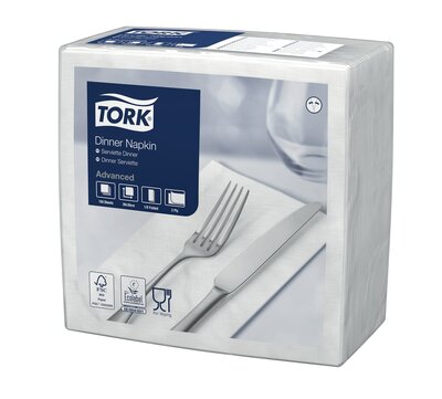 Tork Dinnerservet 2-Laags Wit 1/8 vouw, 12x150st, 1.800st/doos