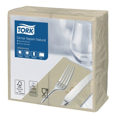 Tork Dinnerservet 2-Laags Naturel 1/8 vouw, 12x150st, 1.800st/doos