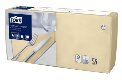 Tork Soft Lunchservet  3-Laags Zand 1/4 vouw, 10x150st, 1.500st/doos