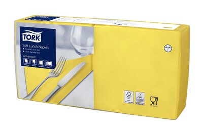 Tork Soft Lunchservet  3-Laags Geel 1/4 vouw, 10x150st, 1.500st/doos