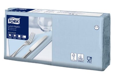 Tork Soft Lunchservet  3-Laags Lichtblauw 1/4 vouw, 10x150st, 1.500st/doos