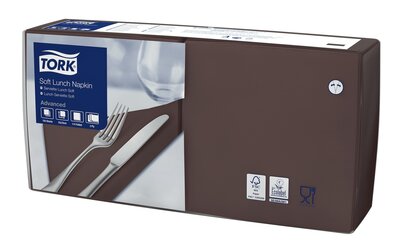 Tork Soft Lunchservet  3-Laags Bruin 1/4 vouw, 10x150st, 1.500st/doos