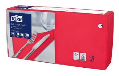 Tork Soft Lunchservet  3-Laags Rood 1/4 vouw, 10x150st, 1.500st/doos