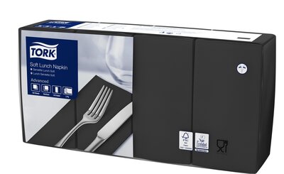 Tork Soft Lunchservet  3-Laags Zwart 1/8 vouw, 10x150st, 1.500st/doos