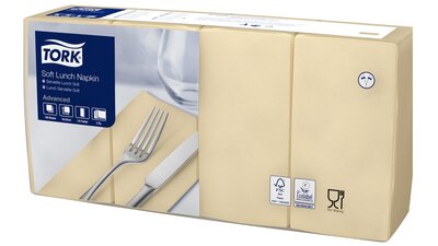 Tork Soft Lunchservet  3-Laags Zand 1/8 vouw, 10x150st, 1.500st/doos