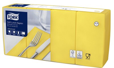 Tork Soft Lunchservet  3-Laags Geel 1/8 vouw, 10x150st, 1.500st/doos