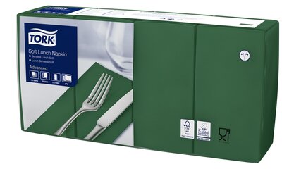 Tork Soft Lunchservet  3-Laags Donkergroen 1/8 vouw, 10x150st, 1.500st/doos