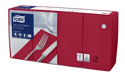 Tork Soft Lunchservet  3-Laags Bordeauxrood 1/8 vouw, 10x150st, 1.500st/doos