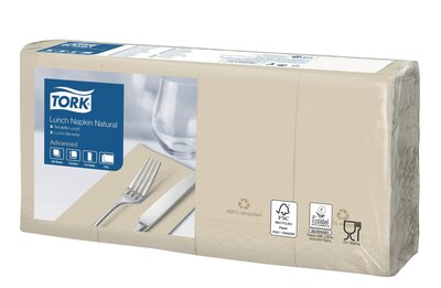Tork Lunchservet  2-Laags Naturel 1/4 vouw, 10x200st, 2.000st/doos