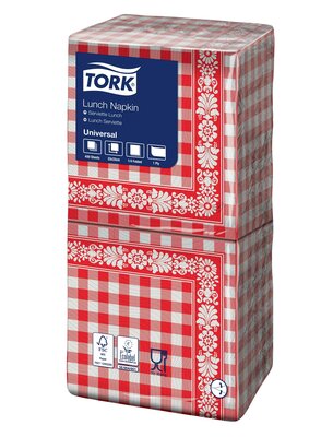 Tork Lunchservet Red Check 1-Laags 1/4 vouw, 8x400st, 3.200st/doos