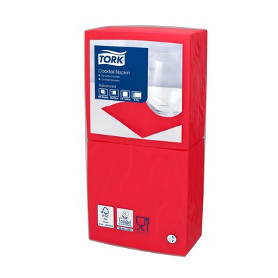 Tork Cocktailservet  2-Laags Rood 1/4 vouw, 12x200st, 2.400st/doos