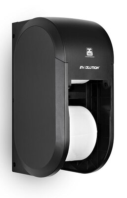 BulkySoft Evsolution 2-Roll Coreless Toiletpapier Dispenser Zwart Verticaal