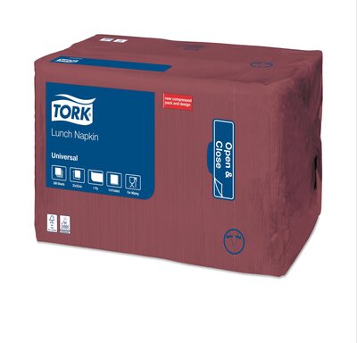 Tork Lunchservetten Bordeauxrood 1-Laags 1/4 vouw, 8x500st, 4.000st/doos