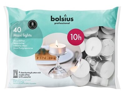 Bolsius Maxi Theelichten zak a 40 stuks, branduren 10 uur