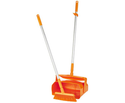 Vikan Afsluitbare Stoffer en Blik Met Bezem 350mm Oranje