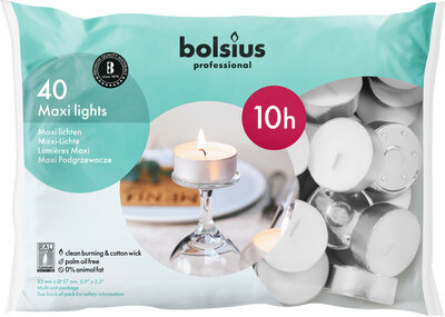 Bolsius Maxi Theelichten zak a 40 stuks, branduren 10 uur