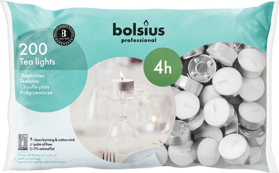 Bolsius Theelichten zak a 200 stuks, branduren 4 uur
