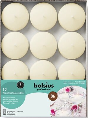 Bolsius Maxi drijfkaarsen Ivoor box 12 stuks 8uur