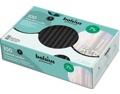 Bolsius Tapered kaarsen 240/23 Zwart ds. 100 stuks - 7 uur