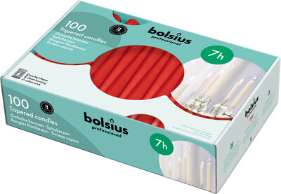 Bolsius Tapered kaarsen 240/23 Rood ds. 100 stuks - 7 uur