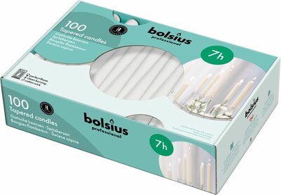 Bolsius Tapered kaarsen 240/23 Wit ds. 100 stuks - 7 uur