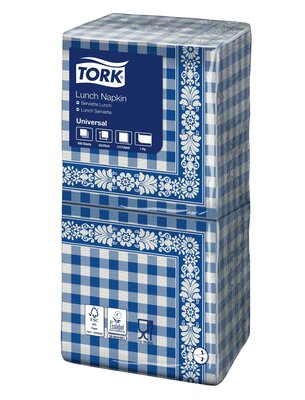 Tork Lunchservet Blue Check 1-Laags 1/4 vouw, 8x400st, 3.200st/doos