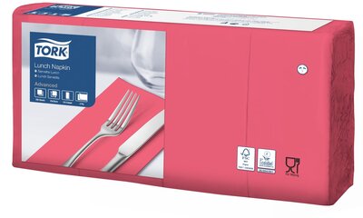 Tork Lunchservet  2-Laags Rood 1/8 vouw, 10x200st, 2.000st/doos