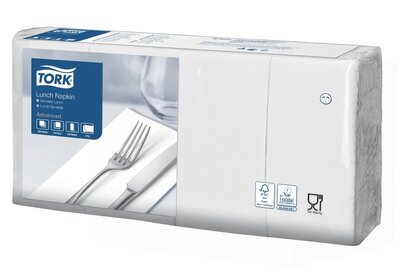 Tork Lunchservet  2-Laags Wit 1/8 vouw, 10x200st, 2.000st/doos