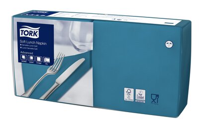 Tork Soft Lunchservet  3-Laags Blauwgroen 1/4 vouw, 10x150st, 1.500st/doos