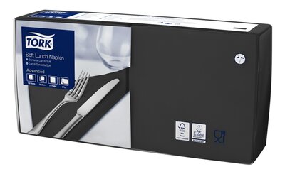 Tork Soft Lunchservet  3-Laags Zwart 1/4 vouw, 10x150st, 1.500st/doos