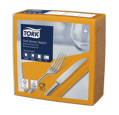 Tork Soft Dinerservet Advanced 3-Laags Oranje 1/4 vouw 12x100st, 1.200st/doos