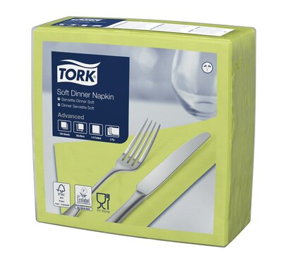 Tork Soft Dinerservet Advanced 3-Laags Limoen 1/4 vouw 12x100st, 1.200st/doos